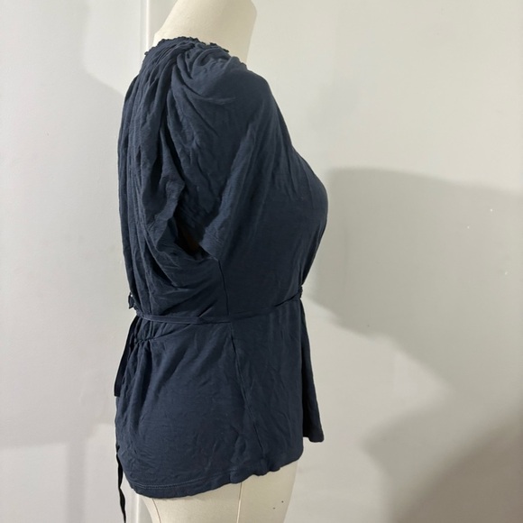 Anthropologie One September Beaded Tie Front Blouse Blue Sz Pet. Boho Fairy Y2K - Picture 12 of 14